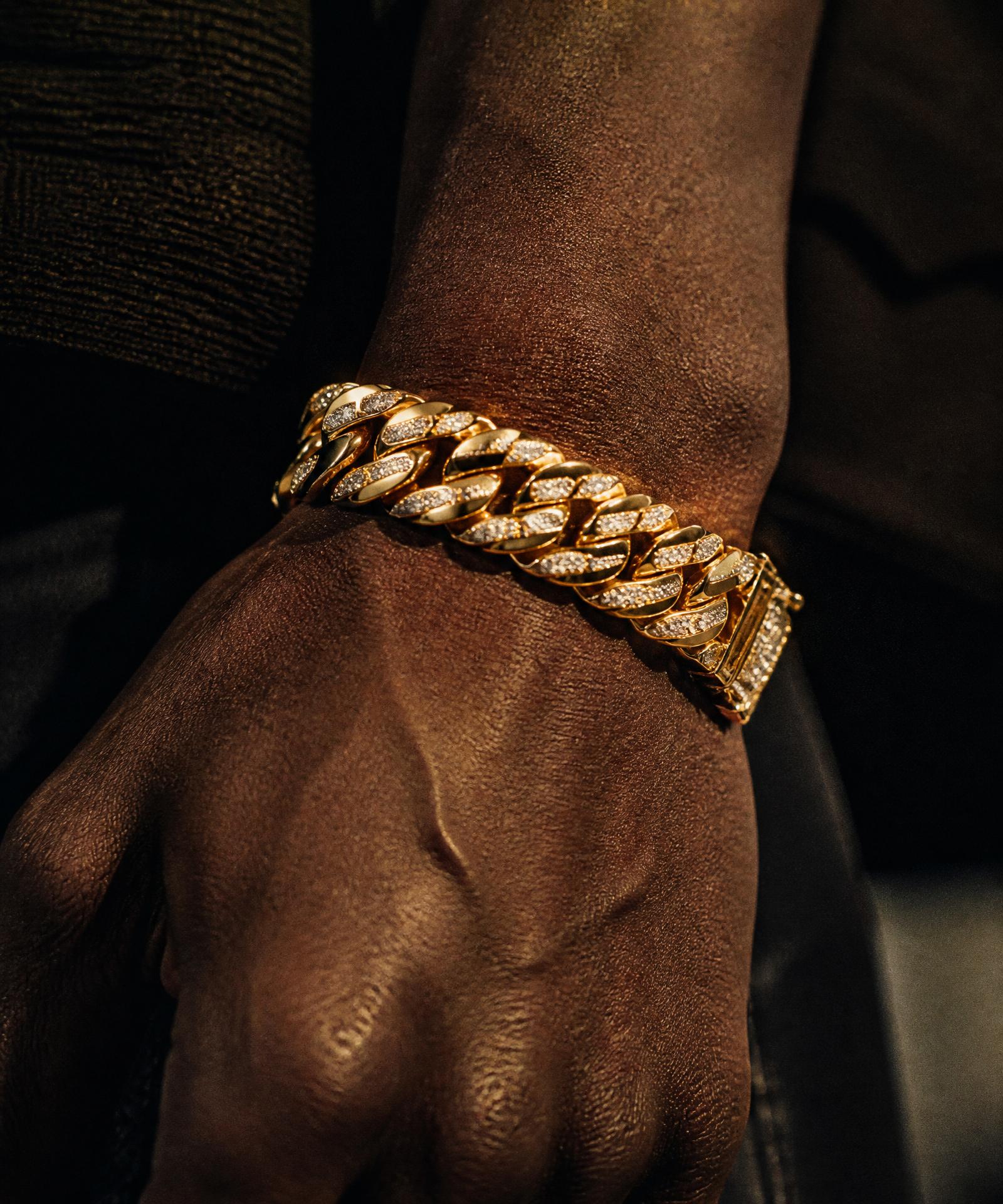 Cuban link diamond bracelet on wrist
