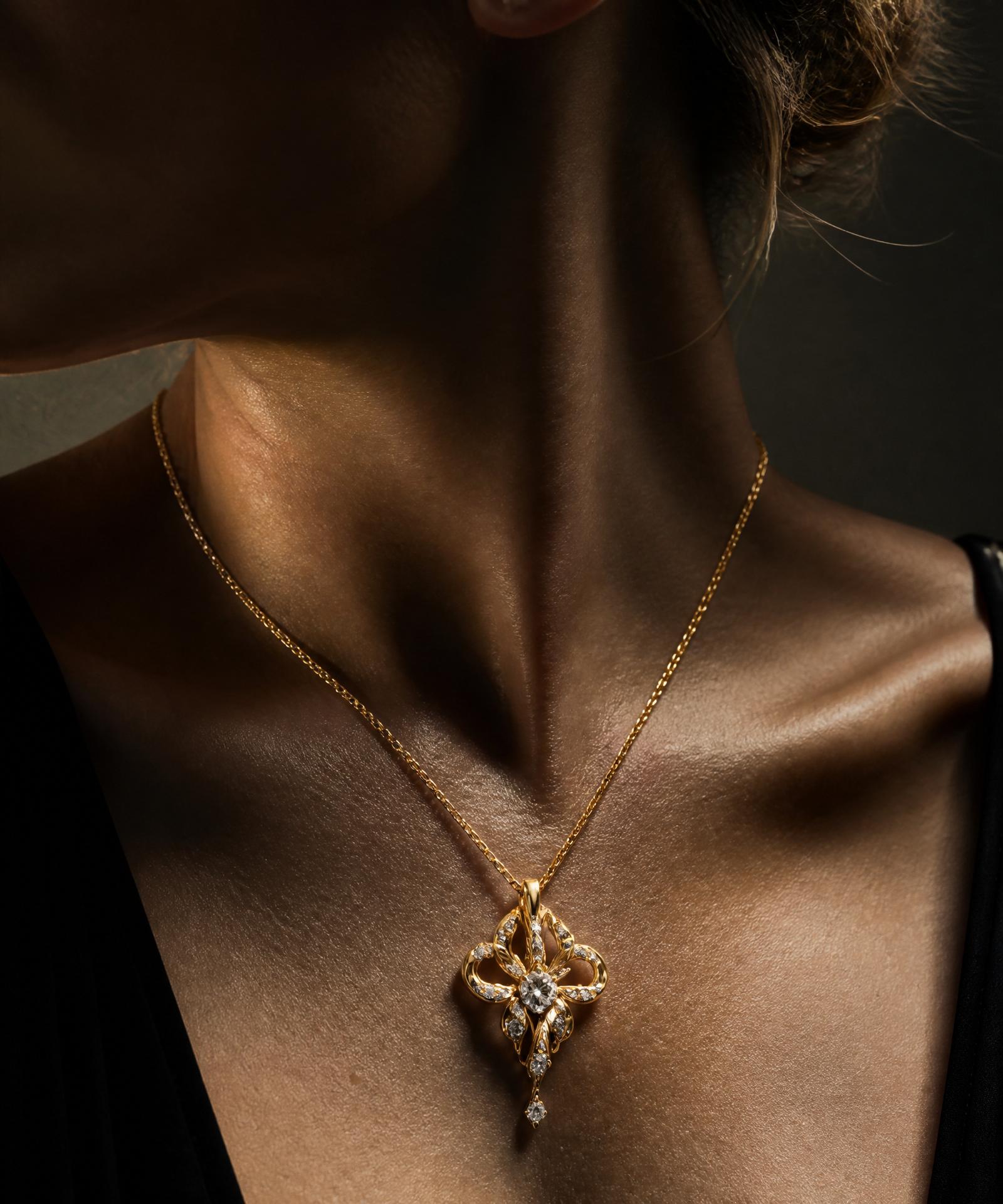 Woman wearing a diamond gold pendant